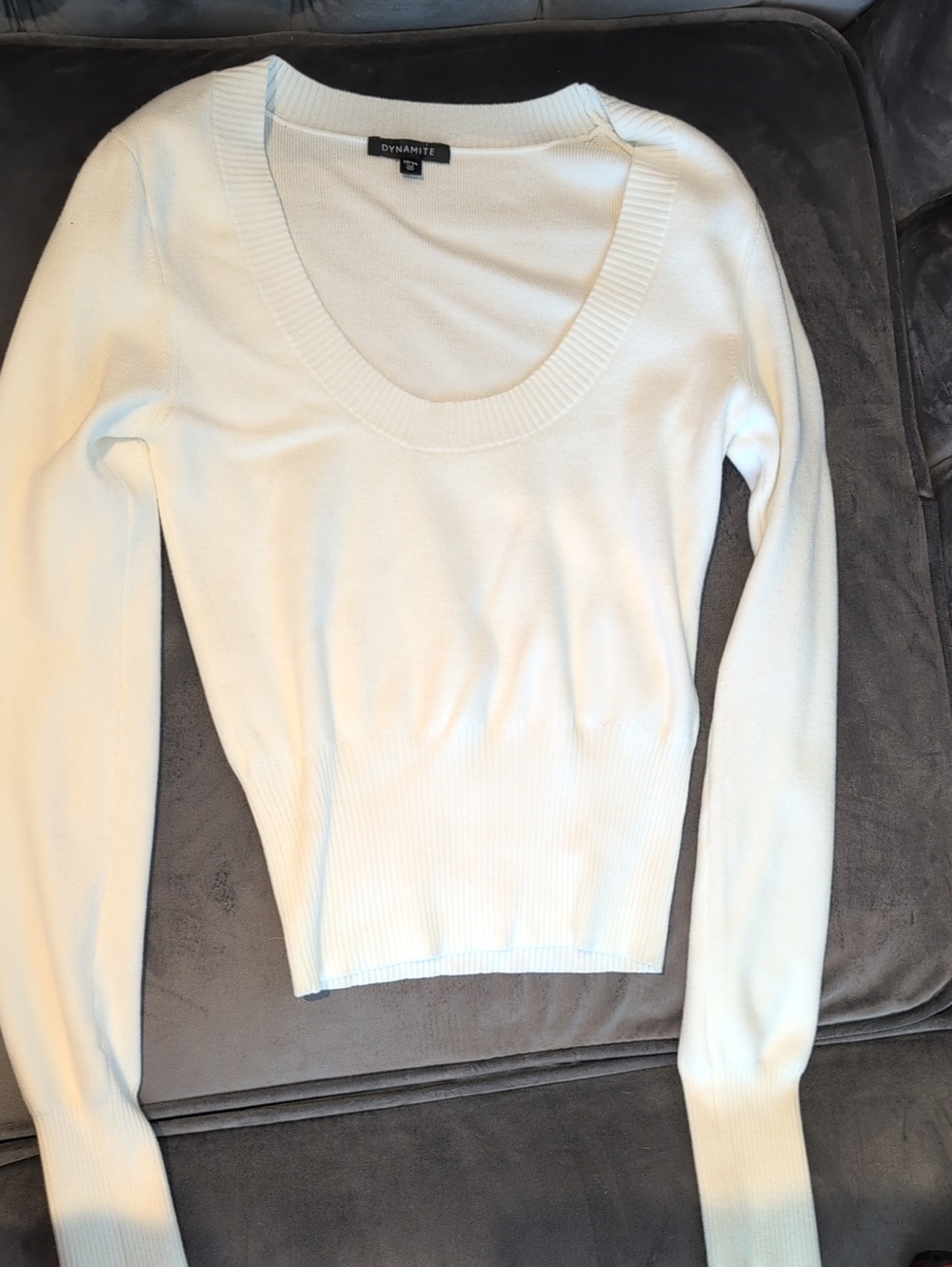 Dynamite White Scooped Neck Knit Top